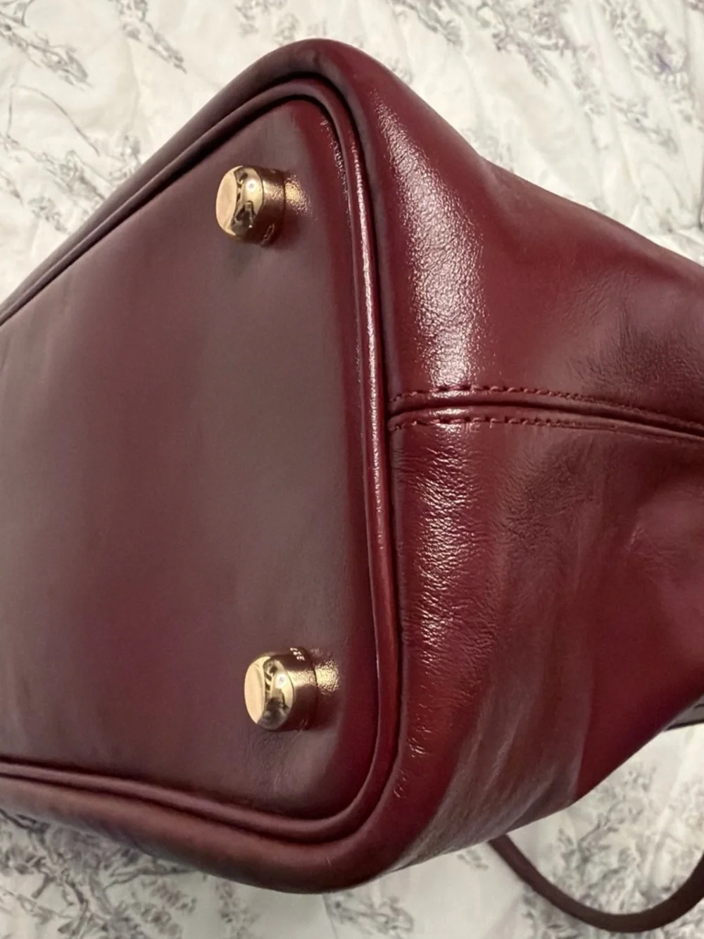 Coach Easton Wine Leather Tote with Gold Accents